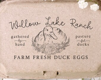 DUCK Egg Carton Rubber Stamp 4x2 inch | Half & Full Dozen Carton Labeling | Hand Drawn Pasture Raised Duck Nest | Farmers Market Fresh | K07