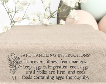 Egg Carton Rubber Stamp | 1x3 inch Safe Handling Instructions Federal Law | Farmhouse Floral | Label Farmer’s Market Product Packaging | Z11