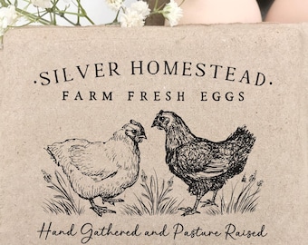 Egg Carton Rubber Stamp 2.5x3 inch | Pasture Raised Grass Fed Hen | Fits iMagic Half Dozen Size | Farmers Market Packaging | I10