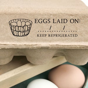 Egg Carton Rubber Stamp | 0.75x3 inch Date Laid On + Keep Refrigerated Legal Wording | US State Law Compliant | Z05