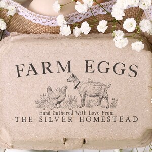 Egg Carton Rubber Stamp | 4x2 inch Goat + Chicken Hen + Chicks | Select Your Goat Breed | Label Farmer’s Market Packaging Sell Eggs | X09