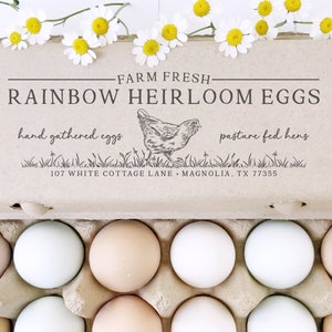 Egg Carton Rubber Stamp | Pasture Raised Free Range Egger | Hand Drawn Hen Farmhouse Design | Label Farmer’s Market Product Packaging | E20