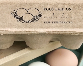 Egg Carton Rubber Stamp | 0.75x3 inch Date Laid On + Keep Refrigerated Legal Wording | US State Law Compliant | Z09