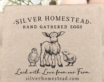 Egg Carton Stamp 2.5x3 inch | Baby Goat Chick & Duckling | Fits iMagic Half Dozen Size | Farmers Market Rainbow Eggs | I08