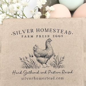 Egg Carton Rubber Stamp 2.5x3 inch | Pasture Raised Grass Fed Hen | Fits iMagic Half Dozen Size | Farmers Market Packaging | I03
