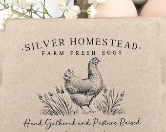 Egg Carton Rubber Stamp 2.5x3 inch | Pasture Raised Grass Fed Hen | Fits iMagic Half Dozen Size | Farmers Market Packaging | I03