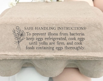 Egg Carton Rubber Stamp | 1x3 inch Safe Handling Instructions Federal Law | Farmhouse Floral | Label Farmer’s Market Product Packaging | Z11