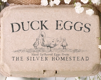 DUCK Egg Carton Rubber Stamp 4x2 inch | Half & Full Dozen Carton Labeling | Pasture Raised Duck Ducklings | Farmers Market Fresh | K06