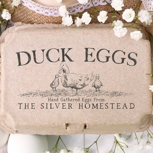 DUCK Egg Carton Rubber Stamp 4x2 inch | Half & Full Dozen Carton Labeling | Pasture Raised Duck Ducklings | Farmers Market Fresh | K06