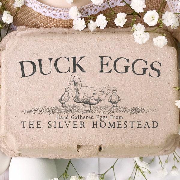 DUCK Egg Carton Rubber Stamp 4x2 inch | Half & Full Dozen Carton Labeling | Pasture Raised Duck Ducklings | Farmers Market Fresh | K06