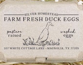 DUCK Egg Carton Rubber Stamp 4x2 inch | Half & Full Dozen Carton Labeling | Pasture Raised Runner Ducks | Farmers Market Packaging | K08