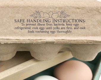 Egg Carton Stamp | 1x3 inch Safe Handling Instructions Federal Law | Farmhouse Fresh Eggs | Label Farmer’s Market Product Packaging | Z03