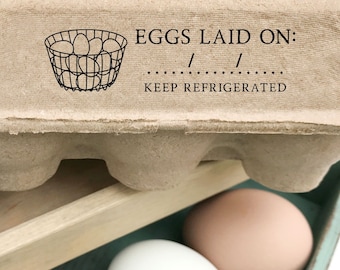 Egg Carton Stamp | 0.75x3 inch Date Laid On + Keep Refrigerated Legal Wording | US State Law Compliant | Z05