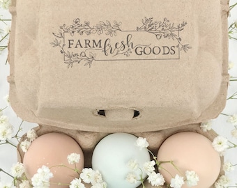 Egg Carton Stamp | Flower Farm Fresh Goods | 1.5 x 3.5 inch Floral Farmhouse Design | Label Farmer’s Market Egg Cartons | F01