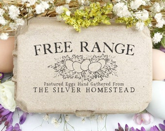 Egg Carton Stamp 4x2 inch | Free Range Half & Full Dozen | Hand Drawn Pasture Grass Nest | Farmers Market Fresh | X02