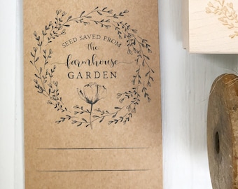 Seed Envelope Stamp | Saved from the Farmhouse Garden Flower | Tomato Pepper Sunflower Seed Saving Gardener Gift | Gardening Packet | G01