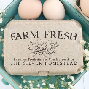 Egg Carton Rubber Stamp 4x2 inch | Free Range Half & Full Dozen Split Carton | Hand Drawn Pasture Raised Grass Nest | Farmer's Market | X03