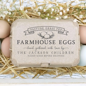 Egg Carton Stamp | Custom Text Half & Full Dozen Split Carton | Farmers Market Fresh Nest | Teacher Christmas Holiday Gift | 4x2 in | X04