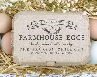 Egg Carton Stamp | Custom Text Half & Full Dozen Split Carton | Farmers Market Fresh Nest | Teacher Christmas Holiday Gift | 4x2 in | X04