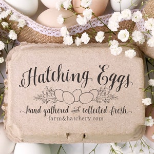 Hatching Egg Carton Rubber Stamp 4x2 inch | Half & Full Dozen Split Carton Size | Hand Drawn Nest | Fertilized Eggs Farm Packaging | H03