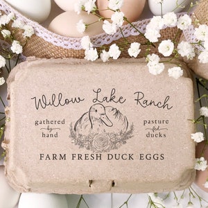 DUCK Egg Carton Rubber Stamp 4x2 inch | Half & Full Dozen Carton Labeling | Hand Drawn Pasture Raised Duck Nest | Farmers Market Fresh | K07