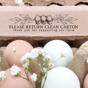 Egg Carton Stamp | 0.75x3 inch Please Return Clean Carton | Thank You Supporting Our Farm | Leaf Design | Safe Handling | F07