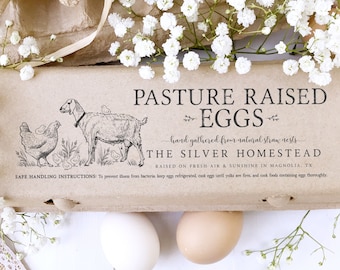 XL 7x2 inch Egg Carton Stamp | Goat + Chicken Hen + Chicks Pasture Raised | Select Your Goat Breed | Label Farmer’s Market Eggs | E18