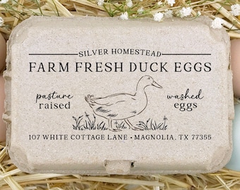 DUCK Egg Carton Rubber Stamp 4x2 inch | Half & Full Dozen Carton Labeling | Pasture Raised Ducks | Farmers Market Packaging | K08
