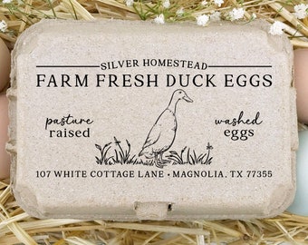 DUCK Egg Carton Rubber Stamp 4x2 inch | Half & Full Dozen Carton Labeling | Pasture Raised Runner Ducks | Farmers Market Packaging | K08