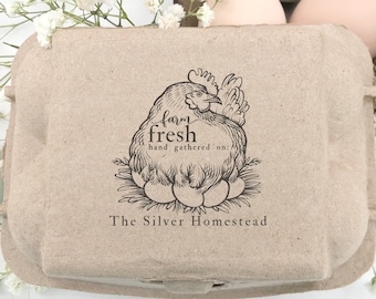 2x2 inch Square Egg Carton Rubber Stamp | Farm Fresh Eggs | Hand Gathered On Date | State Law Label Farmer’s Market Product Sell Eggs | S06