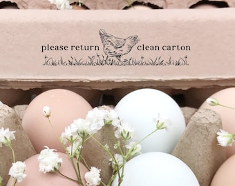 Egg Carton Rubber Stamp | 0.75x3 inch Please Return Clean Carton | Pasture Raised Bearded Olive Easter Egger Hen | F19