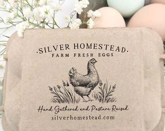 Egg Carton Rubber Stamp 2.5x3 inch | Pasture Raised Grass Fed Hen | Fits iMagic Half Dozen Size | Farmers Market Packaging | I03