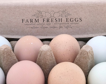 Egg Carton Rubber Stamp | 1x3 inch Farm Fresh Eggs | Unwashed Refrigeration Optional | Please Return Clean Carton | Safe Handling | F02