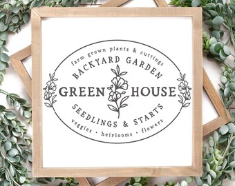 SVG File | Green House Plants Seedling Starts | Farmer’s Market Farm Stand Sign | Farmhouse Decor | Small Farm Branding Signage | EPS DXF