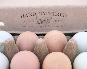 Egg Carton Rubber Stamp | Wash Hand Gathered Eggs Before Using | 1x3 inch Farmhouse Design | Label Farmer’s Market Product Packaging | W01