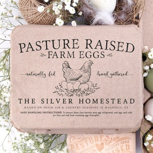 Vintage Square Egg Carton Rubber Stamp | 4x6 inch Sketched Nesting Hen | Hand Drawn Farmhouse Design | Jumbo Henlay Big Label | J07