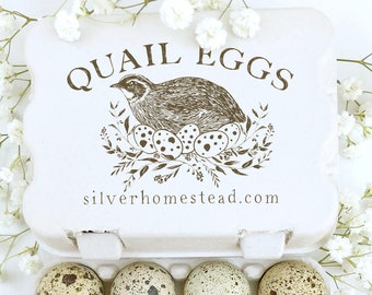 QUAIL Egg Carton Stamp | Coturnix Quail Nesting Hen | Hand Drawn Natural Nest Farmhouse Design | Label Farmer’s Market Eggs | Q01