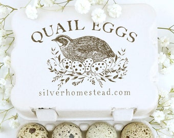 Egg Carton Rubber Stamp | Coturnix Japanese Quail Nesting Hen | Hand Drawn Farmhouse Design | Label Farmer’s Market Product Packaging | Q01