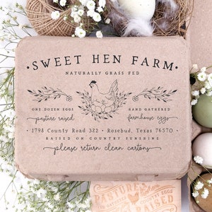 Vintage Square Egg Carton Rubber Stamp | 4x6 inch Leafy Branch Nesting Hen | Hand Drawn Farmhouse Design | Jumbo Henlay Big Label | J04