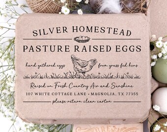 Vintage Square Egg Carton Rubber Stamp | 4x6 inch Free Range Pasture Fed Hen | Hand Drawn Farmhouse Design | Jumbo Henlay Big Label | J11