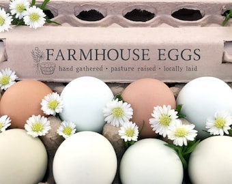 Egg Carton Rubber Stamp 1x6 inch | Farmhouse Eggs Hand Gathered | Hand Drawn Basket Design | Bundle & Save | F13