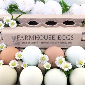 Egg Carton Rubber Stamp 1x6 inch | Farmhouse Eggs Hand Gathered | Hand Drawn Basket Design | Bundle & Save | F13