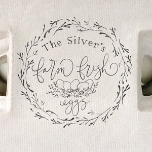 2x2 inch Square Egg Carton Stamp | Farm Fresh Eggs | Hand Drawn Farmhouse Wreath Nest Design | Label Farmer’s Market Eggs to Sell | S04