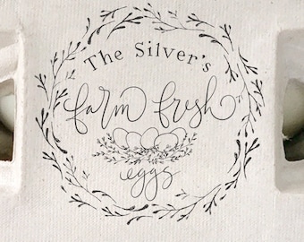 2x2 inch Square Egg Carton Stamp | Farm Fresh Eggs | Hand Drawn Farmhouse Wreath Nest Design | Label Farmer’s Market Eggs to Sell | S04