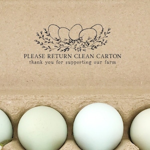Egg Carton Stamp | 3x1.25 inch Please Return Clean Carton Thank You Supporting | Farm Fresh Nest Hen Design | Safe Egg Handling | F12