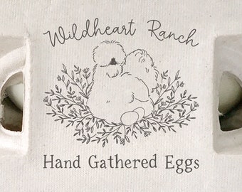 Square Egg Carton Rubber Stamp | Silkie Bantam Nesting Hen Design | 2x2 or 3x3 inch Farmhouse Label Farmer’s Market Product Sell Eggs | S07