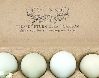 Egg Carton Rubber Stamp | 3x1.25 inch Please Return Clean Carton Thank You Supporting | Farm Fresh Nest Design | Safe Egg Handling | F10