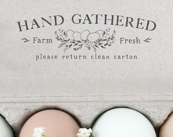 Egg Carton Rubber Stamp | 1x3 inch Hand Gathered Farm Fresh Please Return Clean Carton | Farmhouse Hen Nest Design | Sell Eggs | F11