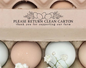 Egg Carton Rubber Stamp | 0.75x3 inch Please Return Clean Carton | Thank You Supporting Our Farm | Farm Fresh Eggs | Safe Handling | F03