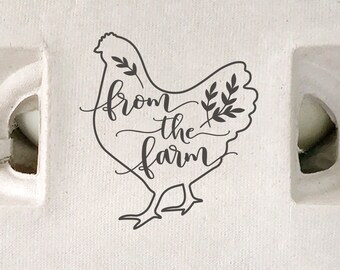 2x2 inch Square Egg Carton Rubber Stamp | From the Farm Floral Hen | Etsy Seller Shipping | Label Farmer’s Market Product Sell Eggs | S05